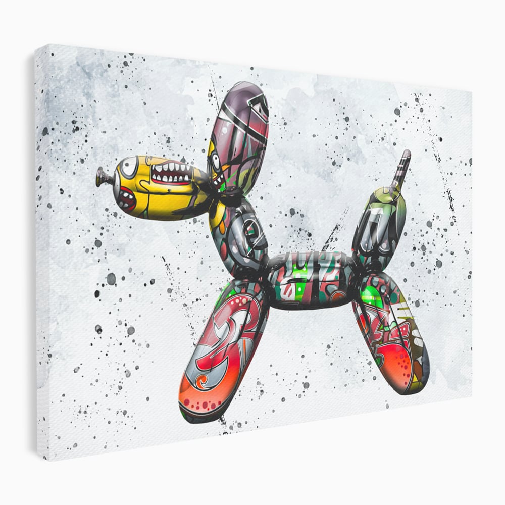 Tablou canvas cu tablou canvas caine din baloane stil grafitti, fara rama, pe sasiu de lemn